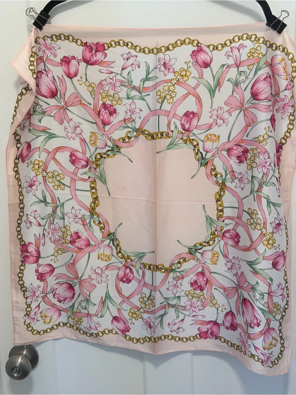 Pink Floral Chain Print Silk Scarf
